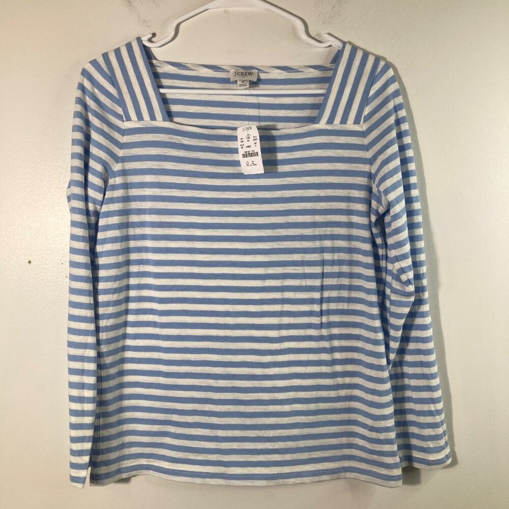 Womens J Crew Square Neck Breton‎ Stripe Sailor Top S Blue White NWT